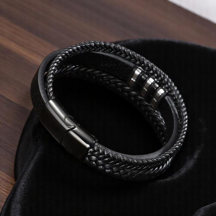 SKÓRZANA BRANSOLETKA PLECIONA MĘSKA REGULOWANA PREMIUM - obrazek 3