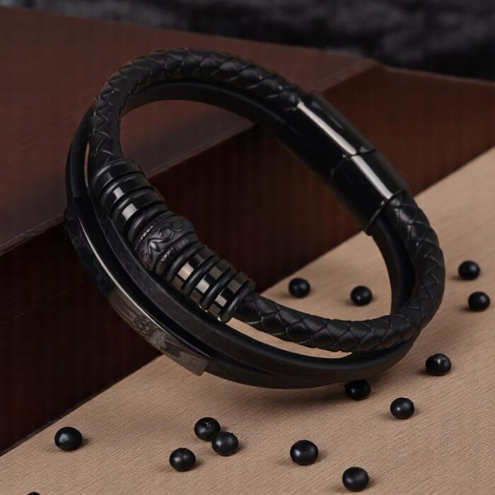 SKÓRZANA BRANSOLETKA PLECIONA MĘSKA REGULOWANA PREMIUM - obrazek 3