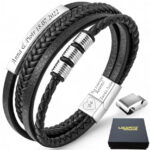 SKÓRZANA PERSONALIZOWANA BRANSOLETKA PLECIONA MĘSKA REGULOWANA PREMIUM GRAWER GRATIS