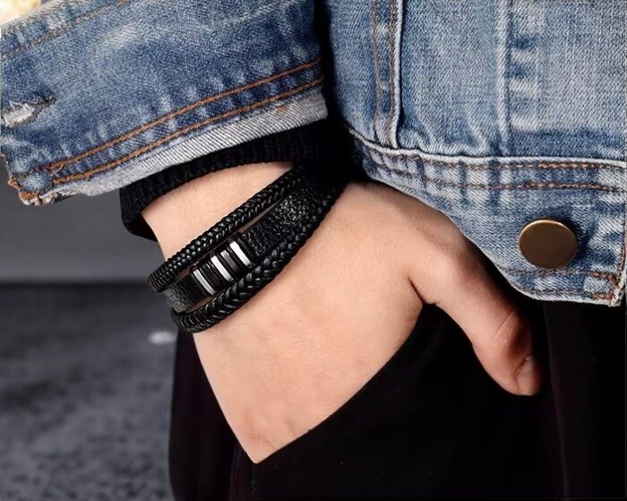 SKÓRZANA BRANSOLETKA PLECIONA MĘSKA REGULOWANA PREMIUM - obrazek 8