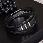 SKÓRZANA BRANSOLETKA PLECIONA MĘSKA REGULOWANA PREMIUM - obrazek 5