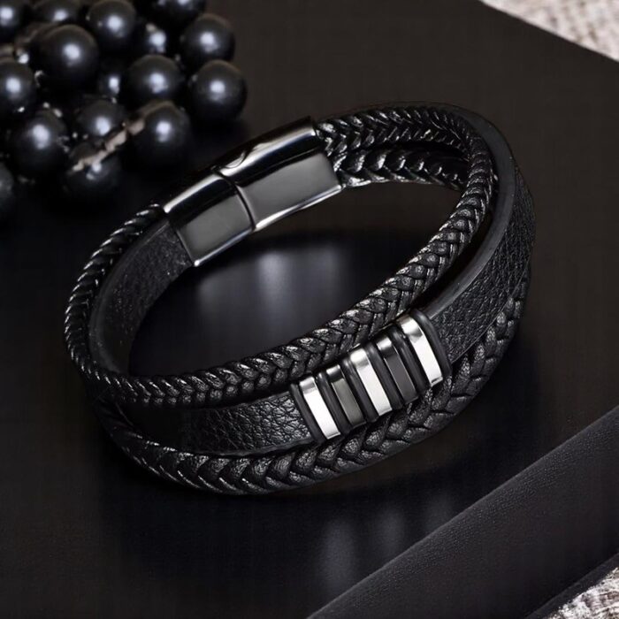 SKÓRZANA BRANSOLETKA PLECIONA MĘSKA REGULOWANA PREMIUM - obrazek 5