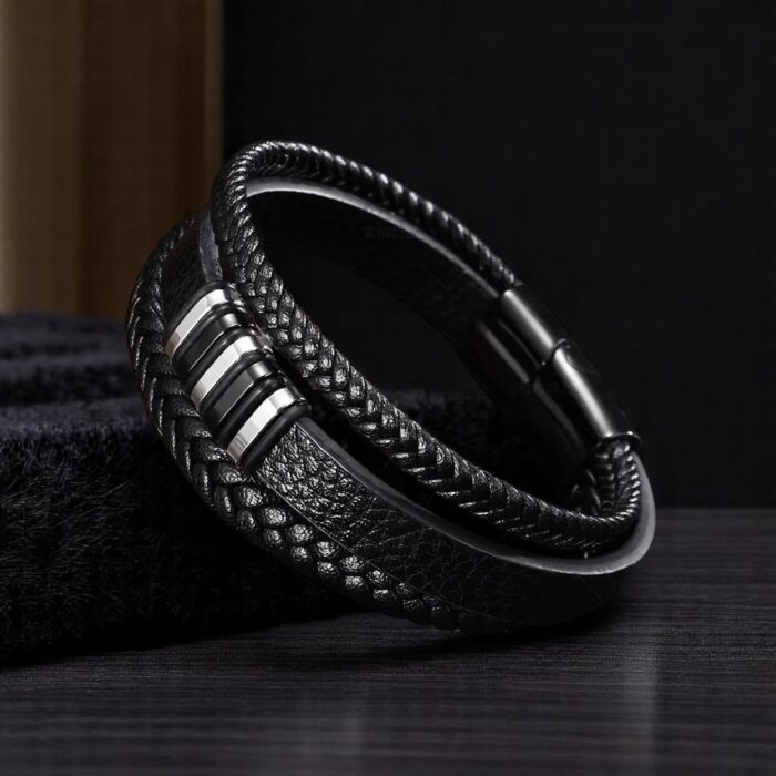 SKÓRZANA BRANSOLETKA PLECIONA MĘSKA REGULOWANA PREMIUM - obrazek 4