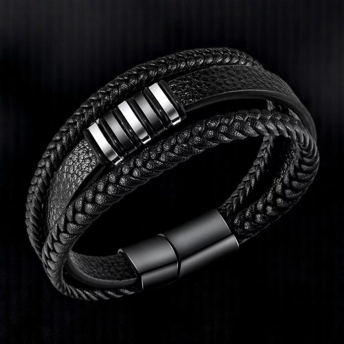 SKÓRZANA BRANSOLETKA PLECIONA MĘSKA REGULOWANA PREMIUM - obrazek 6