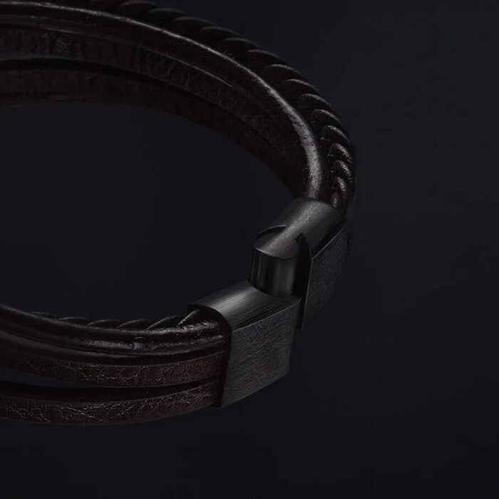 SKÓRZANA BRANSOLETKA PLECIONA MĘSKA REGULOWANA PREMIUM - obrazek 6