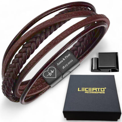 SKÓRZANA PERSONALIZOWANA BRANSOLETKA PLECIONA MĘSKA RZEMIEŃ SKÓRA NATURALNA PREMIUM GRAWER GRATIS