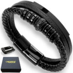 SKÓRZANA BRANSOLETKA PLECIONA MĘSKA REGULOWANA PREMIUM