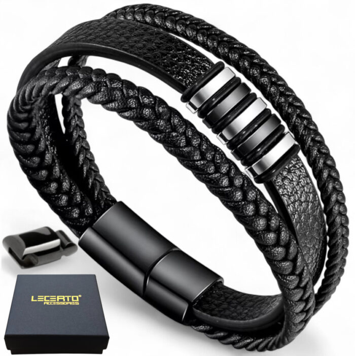 SKÓRZANA BRANSOLETKA PLECIONA MĘSKA REGULOWANA PREMIUM - obrazek 1