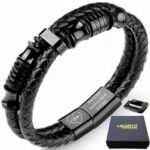 SKÓRZANA PERSONALIZOWANA BRANSOLETKA PLECIONA MĘSKA RZEMIEŃ SKÓRA NATURALNA PREMIUM GRAWER GRATIS