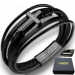 SKÓRZANA PERSONALIZOWANA BRANSOLETKA PLECIONA MĘSKA RZEMIEŃ KRZYŻ SKÓRA NATURALNA PREMIUM GRAWER GRATIS