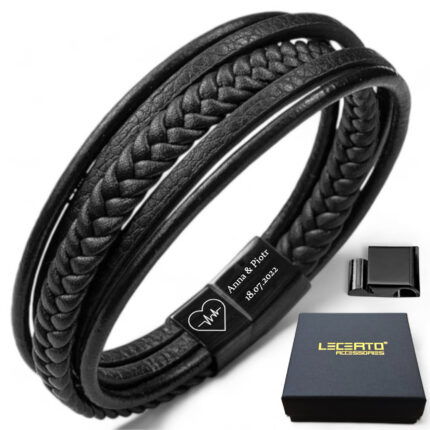SKÓRZANA PERSONALIZOWANA BRANSOLETKA PLECIONA MĘSKA RZEMIEŃ SKÓRA NATURALNA PREMIUM GRAWER GRATIS