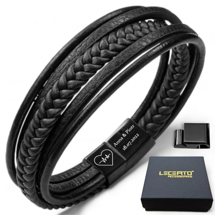 SKÓRZANA PERSONALIZOWANA BRANSOLETKA PLECIONA MĘSKA RZEMIEŃ SKÓRA NATURALNA PREMIUM GRAWER GRATIS - obrazek 1
