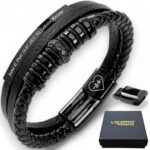 SKÓRZANA PERSONALIZOWANA BRANSOLETKA PLECIONA MĘSKA REGULOWANA PREMIUM GRAWER GRATIS