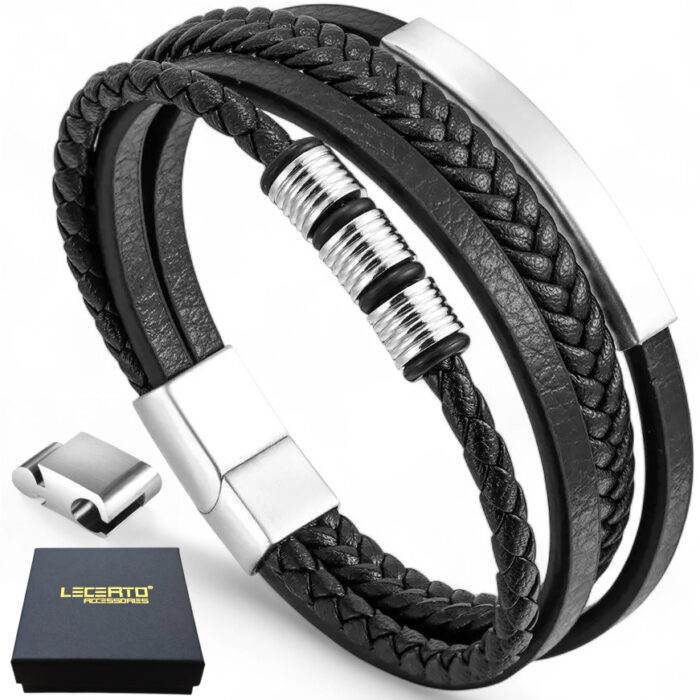 SKÓRZANA BRANSOLETKA PLECIONA MĘSKA REGULOWANA PREMIUM - obrazek 1