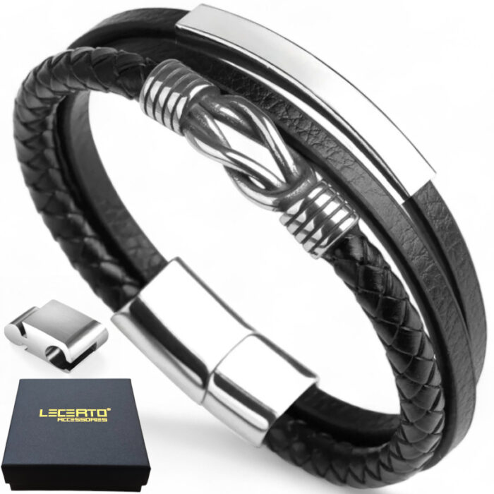 SKÓRZANA BRANSOLETKA PLECIONA MĘSKA REGULOWANA PREMIUM - obrazek 1