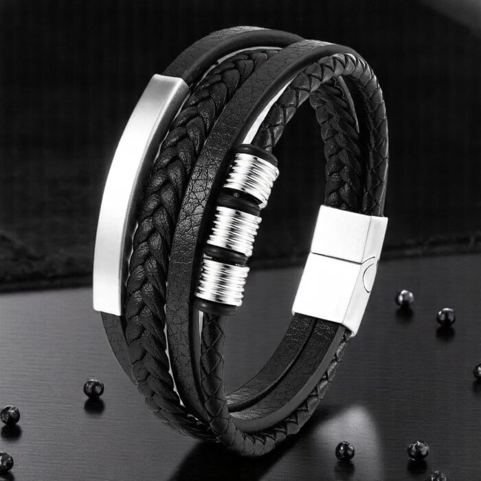 SKÓRZANA BRANSOLETKA PLECIONA MĘSKA REGULOWANA PREMIUM - obrazek 2