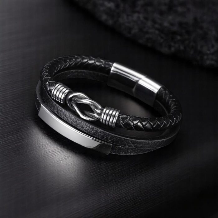 SKÓRZANA PERSONALIZOWANA BRANSOLETKA PLECIONA MĘSKA REGULOWANA PREMIUM GRAWER GRATIS - obrazek 7