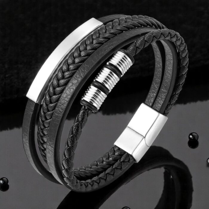 SKÓRZANA BRANSOLETKA PLECIONA MĘSKA REGULOWANA PREMIUM - obrazek 5