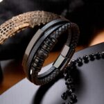SKÓRZANA BRANSOLETKA PLECIONA MĘSKA REGULOWANA PREMIUM - obrazek 6