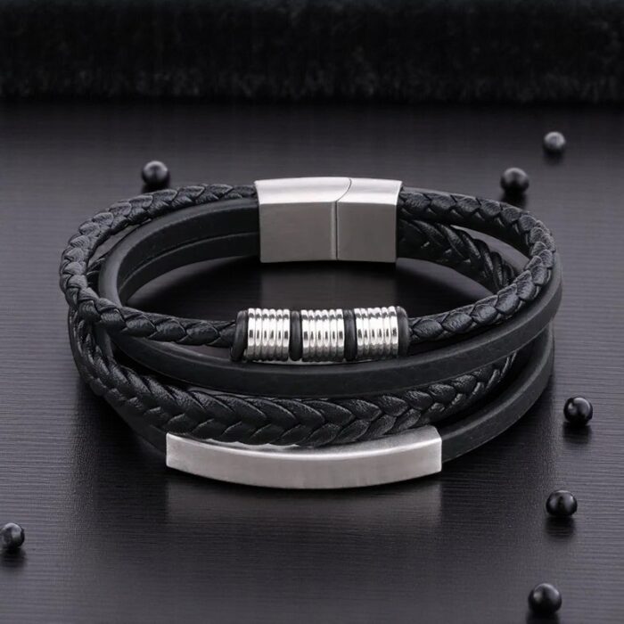 SKÓRZANA BRANSOLETKA PLECIONA MĘSKA REGULOWANA PREMIUM - obrazek 3
