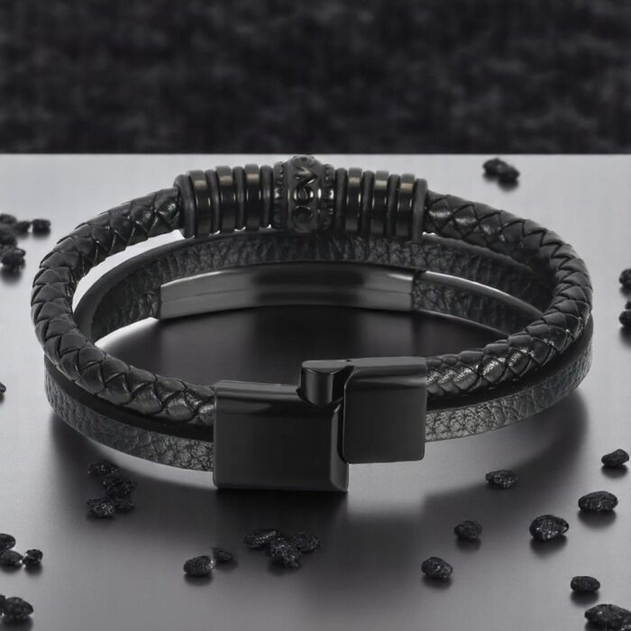 SKÓRZANA BRANSOLETKA PLECIONA MĘSKA REGULOWANA PREMIUM - obrazek 9