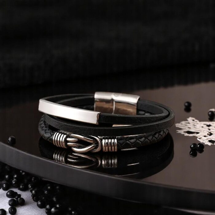 SKÓRZANA PERSONALIZOWANA BRANSOLETKA PLECIONA MĘSKA REGULOWANA PREMIUM GRAWER GRATIS - obrazek 2