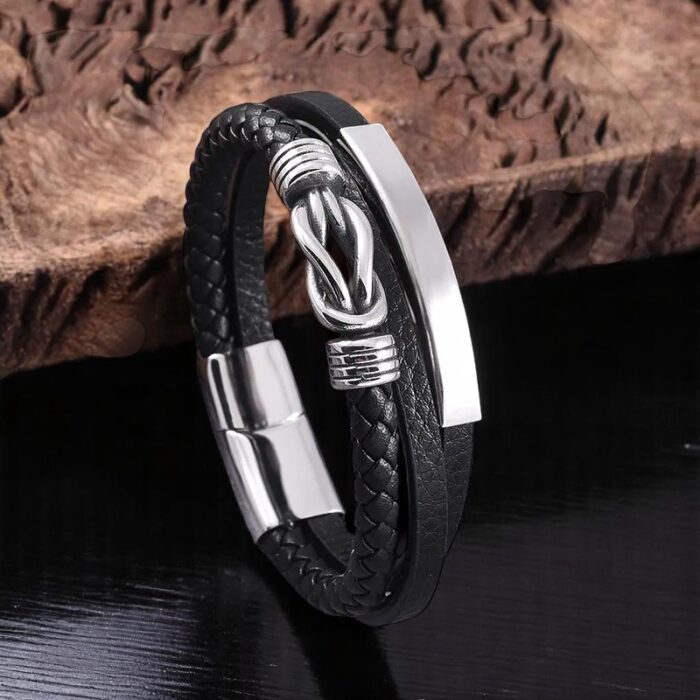 SKÓRZANA PERSONALIZOWANA BRANSOLETKA PLECIONA MĘSKA REGULOWANA PREMIUM GRAWER GRATIS - obrazek 8